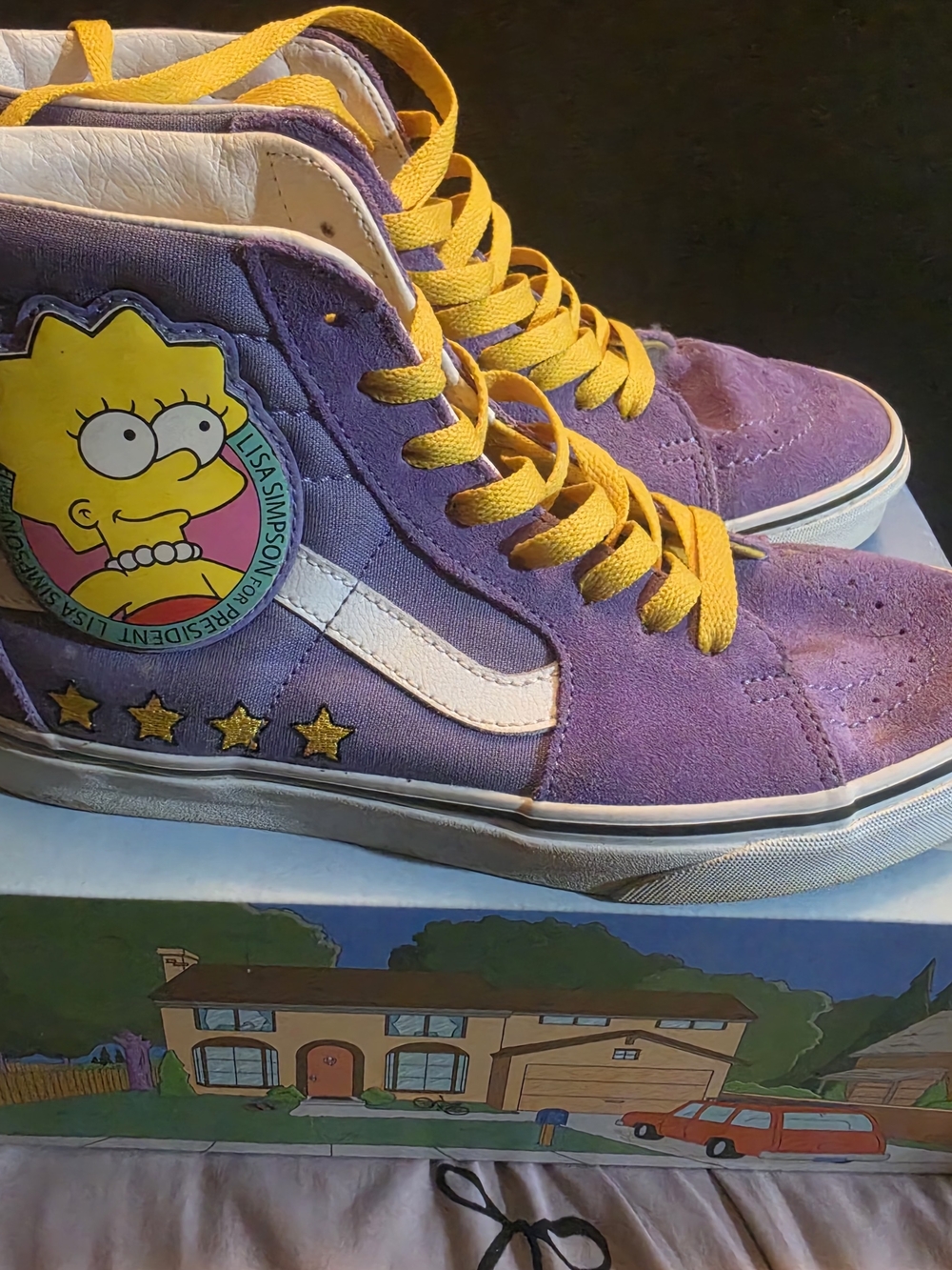 Purple Kids High-Top Sneakers with Yellow Laces - Lisa Simpson Graphic